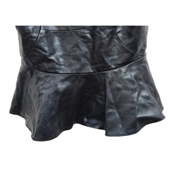 Amanda Uprichard Black Leather Peplum Top Women’s S Sleeveless Zip Back - Picture 7 of 12